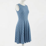 Blue Vertical-Stripe Crepe, Polyester, 116 gsm