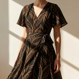 Brown Lines Crepe, Polyester