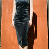 Polyester Stretch Velvet Fabric, 297 gsm, 190 cm — Navy