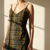 Yellow Geometric-Line French Terry, Cotton-Poly