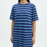 Navy Horizontal-Stripe Piqué Knit, Linen-Tencel Lyocell