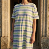 Blue Horizontal-Stripe Piqué Knit, Linen-Cotton