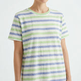 Blue Horizontal-Stripe Piqué Knit, Linen-Cotton
