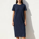 Dark Blue Textured Jersey Knit, Cotton-Linen
