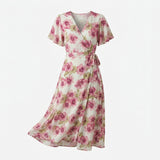 Pink Flowers Crepe, Viscose