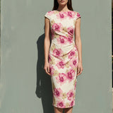 Pink Flowers Crepe, Viscose