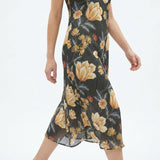 Yellow Flowers Chiffon, Polyester, 71 gsm