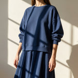 Navy Rib Knit, Poly-Cotton