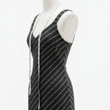 White Vertical-Stripe Ponte Knit, Poly-Viscose, 390 gsm