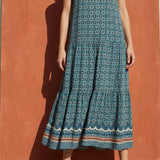 Teal Geometric Poplin, Viscose