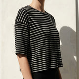 Black Horizontal-Stripe Rib Knit, Viscose, 260 gsm