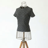 Black Horizontal-Stripe Rib Knit, Viscose, 260 gsm