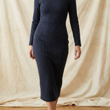 White Vertical-Stripe Ponte Knit, Viscose-Poly
