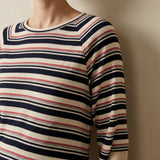 Navy Horizontal-Stripe Rib Knit, Viscose, 395 gsm