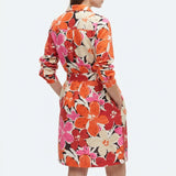 Orange Floral Linen-Look, Polyester, 260 gsm