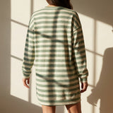 Green Horizontal-Stripe Rib Knit, Viscose, 400 gsm