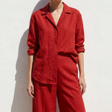 Polyester Stretch Linen-Look Fabric, 260 gsm, 160 cm — Red