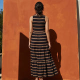 Dark Blue Horizontal-Stripe Rib Knit, Poly-Viscose, 230 gsm