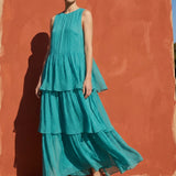 100% Polyester Chiffon Fabric, 90 gsm, 155 cm — Blue