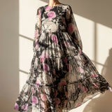 Pink Roses Chiffon, Polyester, 100 gsm