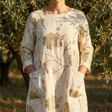 Gold Floral Linen-Look, Polyester
