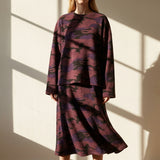 Dark Red Bold-Camo Rib Knit, Viscose-Poly