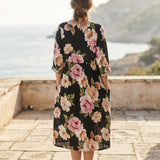 Pink Floral Linen-Look, Polyester, 200 gsm