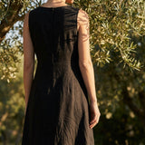 Polyester Stretch Linen-Look Fabric, 210 gsm, 160 cm — Black, ref EF-268893
