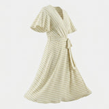 Gold Horizontal-Stripe Rib Knit, Poly-Viscose