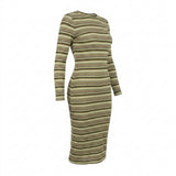 Cream Horizontal-Stripe Chunky Knit, Polyester, 190 gsm