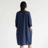 Polyester Stretch Linen-Look Fabric, 200 gsm, 155 cm — Navy, ref EF-269007