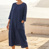Polyester Stretch Linen-Look Fabric, 200 gsm, 155 cm — Navy, ref EF-269007