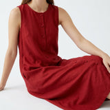Polyester Stretch Linen-Look Fabric, 200 gsm, 155 cm — Red