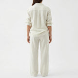 Polyester Stretch Linen-Look Fabric, 200 gsm, 155 cm — White