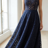 Navy Openwork Lace, Nylon-Cotton