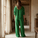 Green Sequins Linen-Look, Polyester
