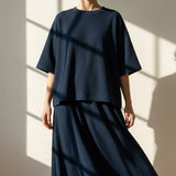 Polyester Stretch Rib Knit Fabric, 355 gsm, 127 cm — Navy