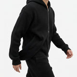 Cotton Stretch Rib Knit Fabric, 307 gsm, 160 cm — Black