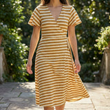 Brown Horizontal-Stripe Jersey Knit, Cotton-Poly