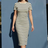 Navy Horizontal-Stripe French Terry, Cotton, 325 gsm
