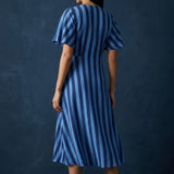 Blue Vertical-Stripe Crepe, Cotton