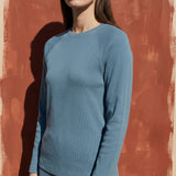 Cotton Polyester Stretch Rib Knit Fabric, 385 gsm, 168 cm — Blue