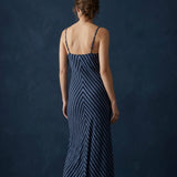 Blue Vertical-Stripe Crepe, Cotton-Nylon