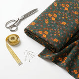 Orange Floral Crepe, Cotton-Poly
