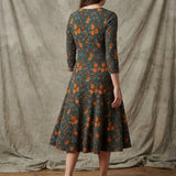 Orange Floral Crepe, Cotton-Poly