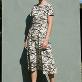 Black Abstract-Line Poplin, Viscose