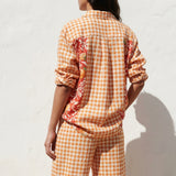 Orange Gingham Woven, Poly-Viscose