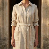 Cream Stripes Woven, Cotton-Linen, 200 gsm