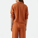 Orange Vertical-Stripe Woven, Cotton-Linen