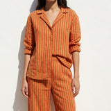Orange Vertical-Stripe Woven, Cotton-Linen